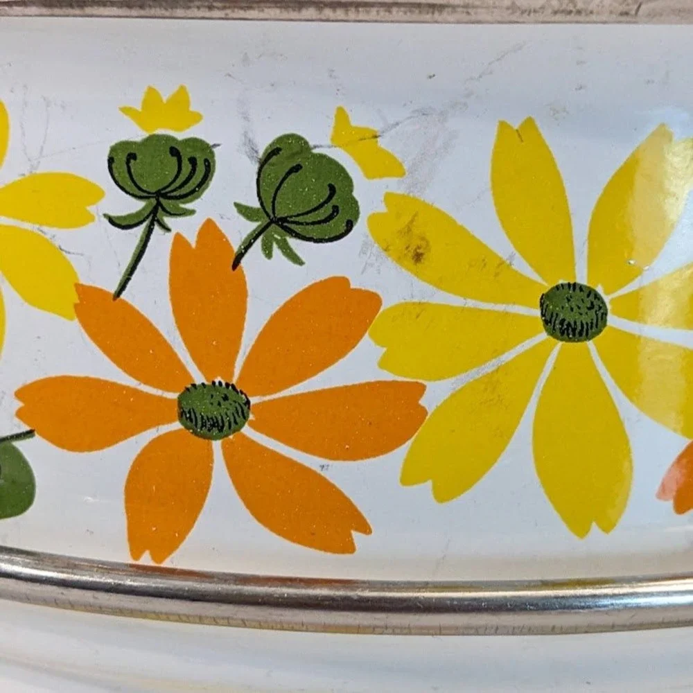 Vintage Ekco Country Garden Porcelain Clad Double Boiler Italy Daisy Floral 3pc